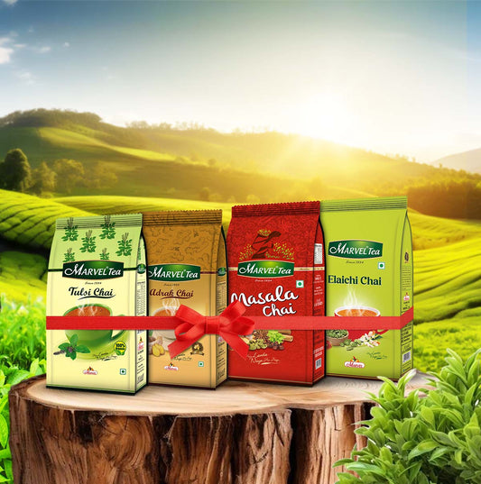 Gift Pack Combo of 4 Flavour (Elaichi, Masala, Adrak & Tulsi Tea Packs - 250g Each)